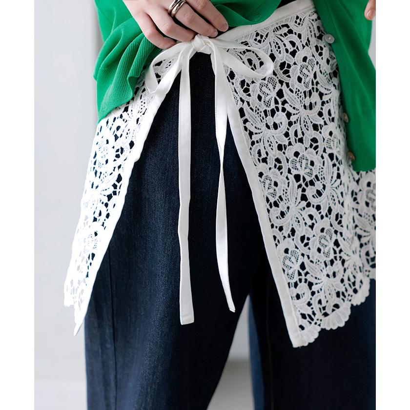 付け裾 レース レディース レイヤード つけ裾 お尻が隠れる ケミカルレース つけすそ 重ね着 スカラップ 刺繍 花柄 フラワー 透け感 腰回りカバー ウエストゴム | HUG.U | 15