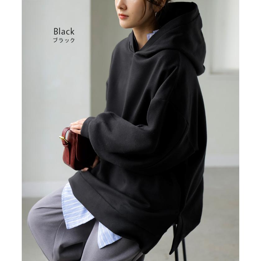 スウェット 特暖 裏シャギー パーカー レディース トップス ロング トレーナー フード フーディー プルオーバー 無地 長袖 ボリュームスリーブ リブ | HUG.U | 16