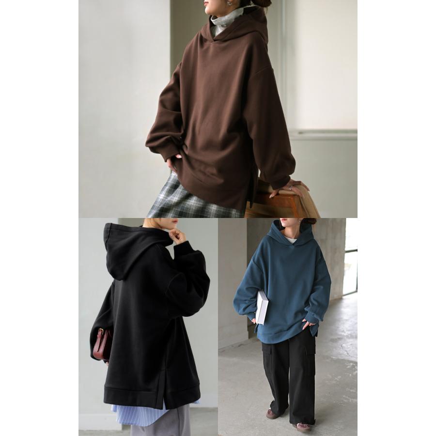 スウェット 特暖 裏シャギー パーカー レディース トップス ロング トレーナー フード フーディー プルオーバー 無地 長袖 ボリュームスリーブ リブ | HUG.U | 20