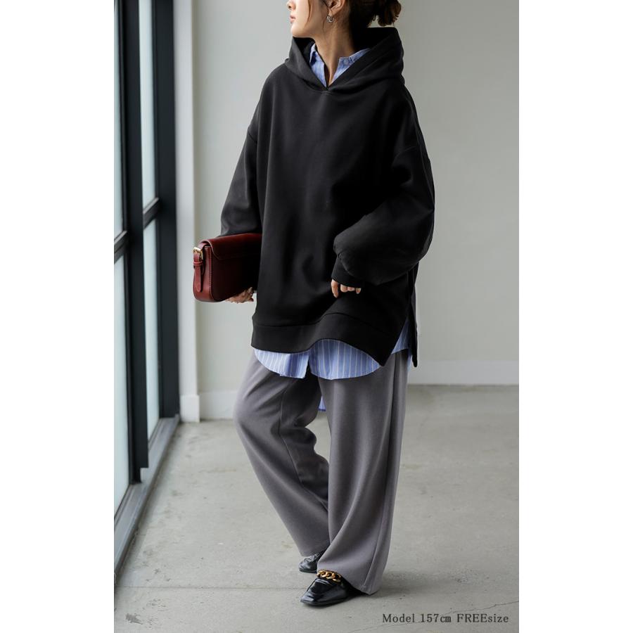 スウェット 特暖 裏シャギー パーカー レディース トップス ロング トレーナー フード フーディー プルオーバー 無地 長袖 ボリュームスリーブ リブ | HUG.U | 05