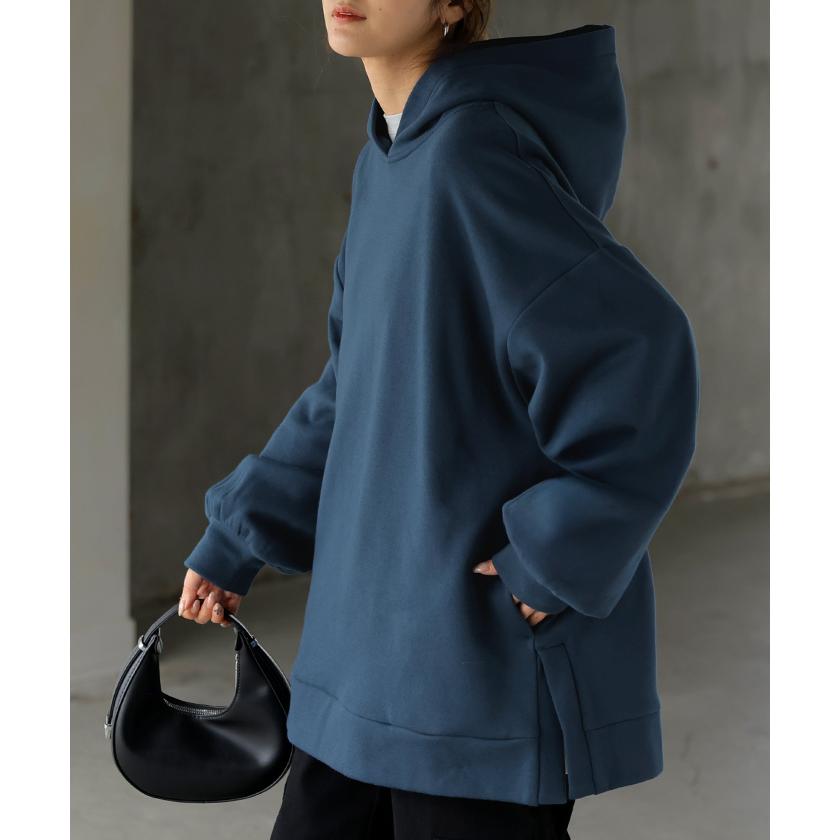 スウェット 特暖 裏シャギー パーカー レディース トップス ロング トレーナー フード フーディー プルオーバー 無地 長袖 ボリュームスリーブ リブ | HUG.U | 07