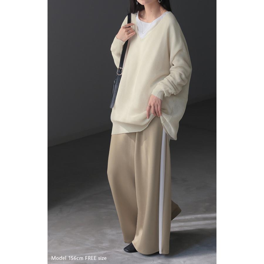 ニット シャリ感 透かし編み レディース トップス セーター オーバー メッシュ プルオーバー Vネック | HUG.U | 08