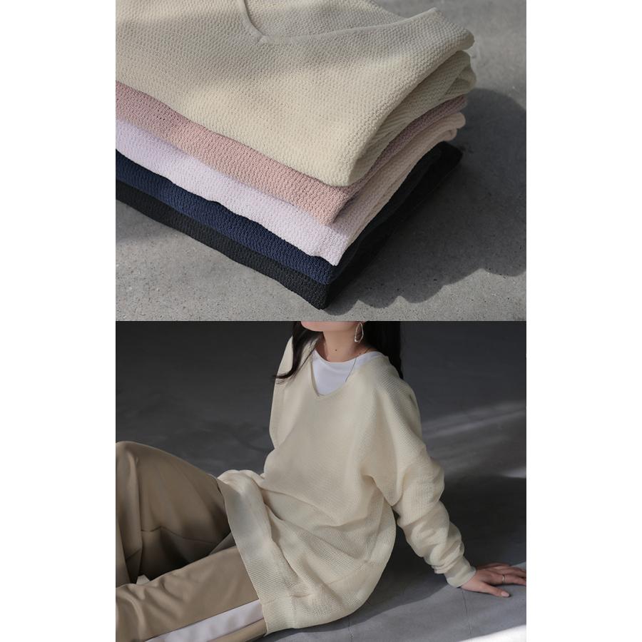 ニット シャリ感 透かし編み レディース トップス セーター オーバー メッシュ プルオーバー Vネック | HUG.U | 10