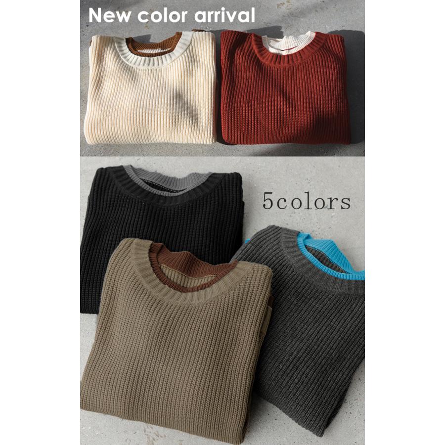 ニット バイカラー リブ編み レディース トップス セーター プルオーバー 長袖 配色 ボリュームスリーブ クルーネック サムホール リブ | HUG.U | 13