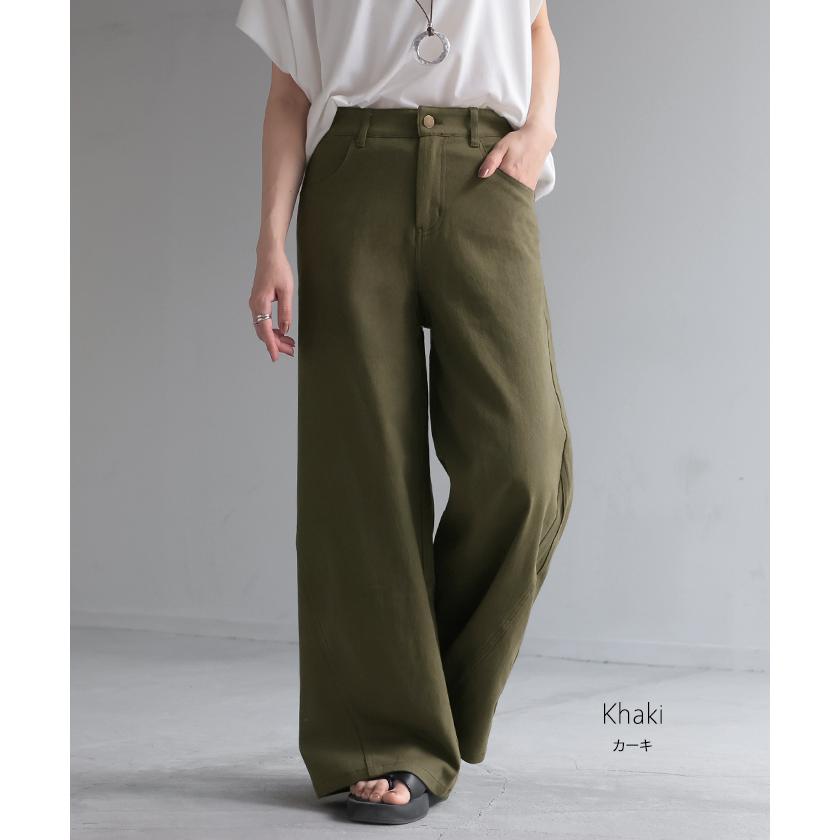 パンツ ワイド レディース 選べる 丈 バギー ワイドパンツ 綿 混 ロング ロングパンツ チノパン 体型カバー ボトムス ボトム ストレート ズボン ゆったり | HUG.U | 15