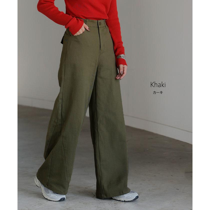 パンツ ワイド レディース 選べる 丈 バギー ワイドパンツ 綿 混 ロング ロングパンツ チノパン 体型カバー ボトムス ボトム ストレート ズボン ゆったり | HUG.U | 16
