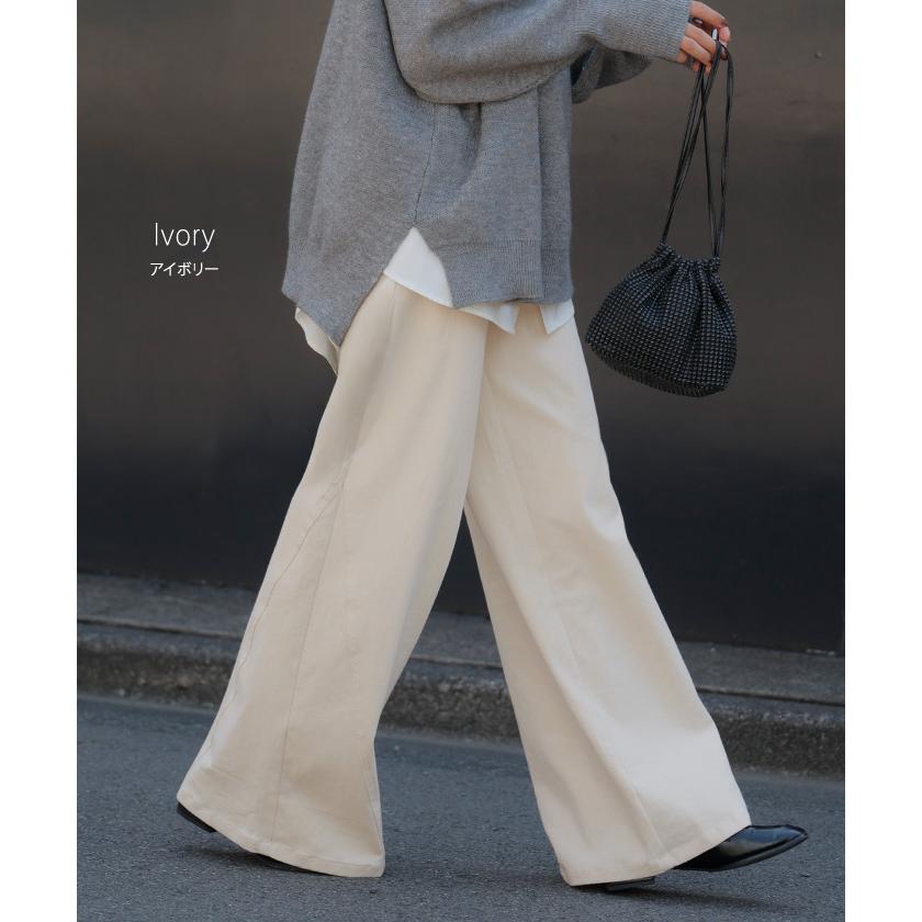 パンツ ワイド レディース 選べる 丈 バギー ワイドパンツ 綿 混 ロング ロングパンツ チノパン 体型カバー ボトムス ボトム ストレート ズボン ゆったり | HUG.U | 20