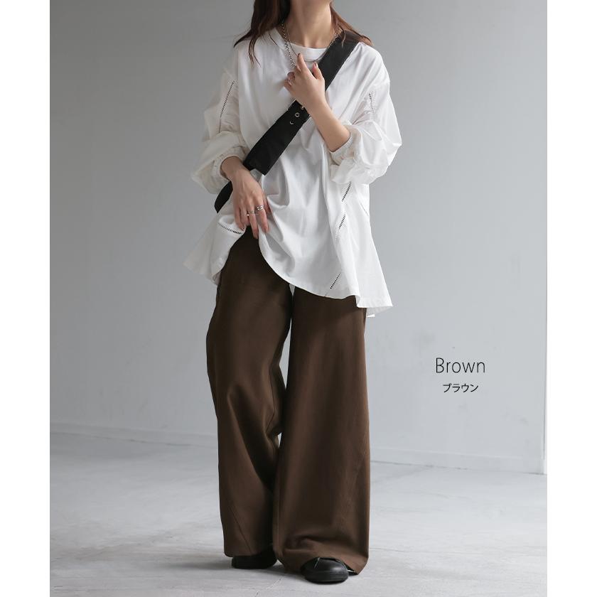 パンツ ワイド レディース 選べる 丈 バギー ワイドパンツ 綿 混 ロング ロングパンツ チノパン 体型カバー ボトムス ボトム ストレート ズボン ゆったり | HUG.U | 21