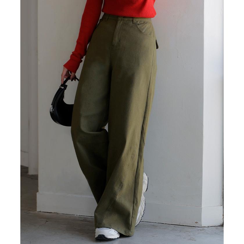 パンツ ワイド レディース 選べる 丈 バギー ワイドパンツ 綿 混 ロング ロングパンツ チノパン 体型カバー ボトムス ボトム ストレート ズボン ゆったり | HUG.U | 12