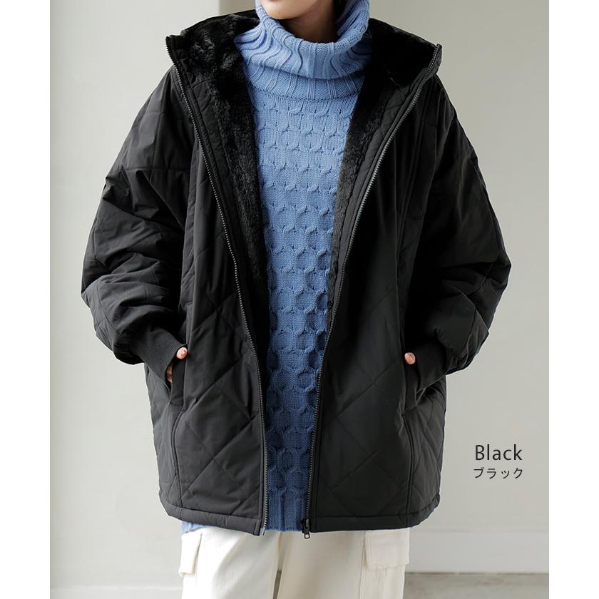 アウター 中綿 キルティング 撥水 裏 ファー レディース ロング ロングコート パーカー ジャケット ブルゾン オーバー コート ミリタリー | HUG.U | 17