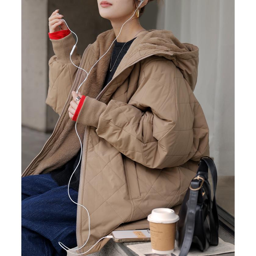 アウター 中綿 キルティング 撥水 裏 ファー レディース ロング ロングコート パーカー ジャケット ブルゾン オーバー コート ミリタリー | HUG.U | 20