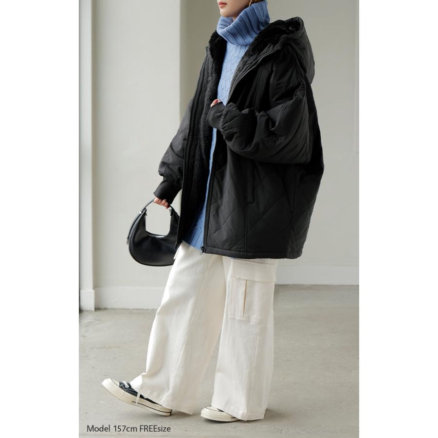 アウター 中綿 キルティング 撥水 裏 ファー レディース ロング ロングコート パーカー ジャケット ブルゾン オーバー コート ミリタリー | HUG.U | 22