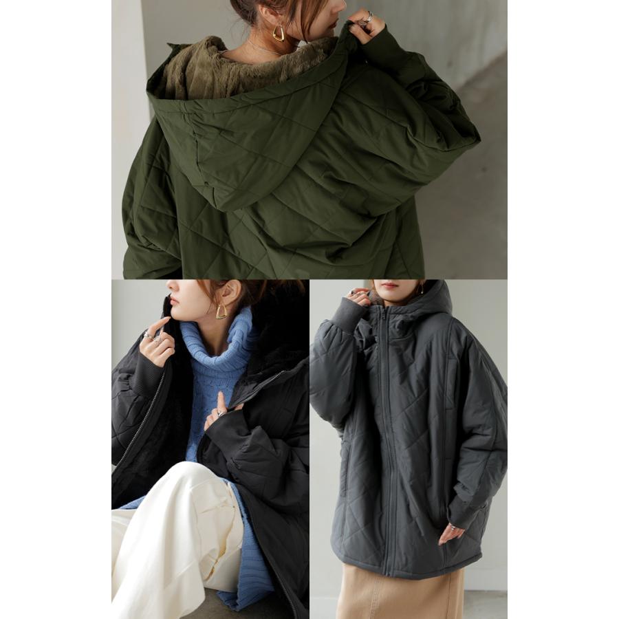 アウター 中綿 キルティング 撥水 裏 ファー レディース ロング ロングコート パーカー ジャケット ブルゾン オーバー コート ミリタリー | HUG.U | 23