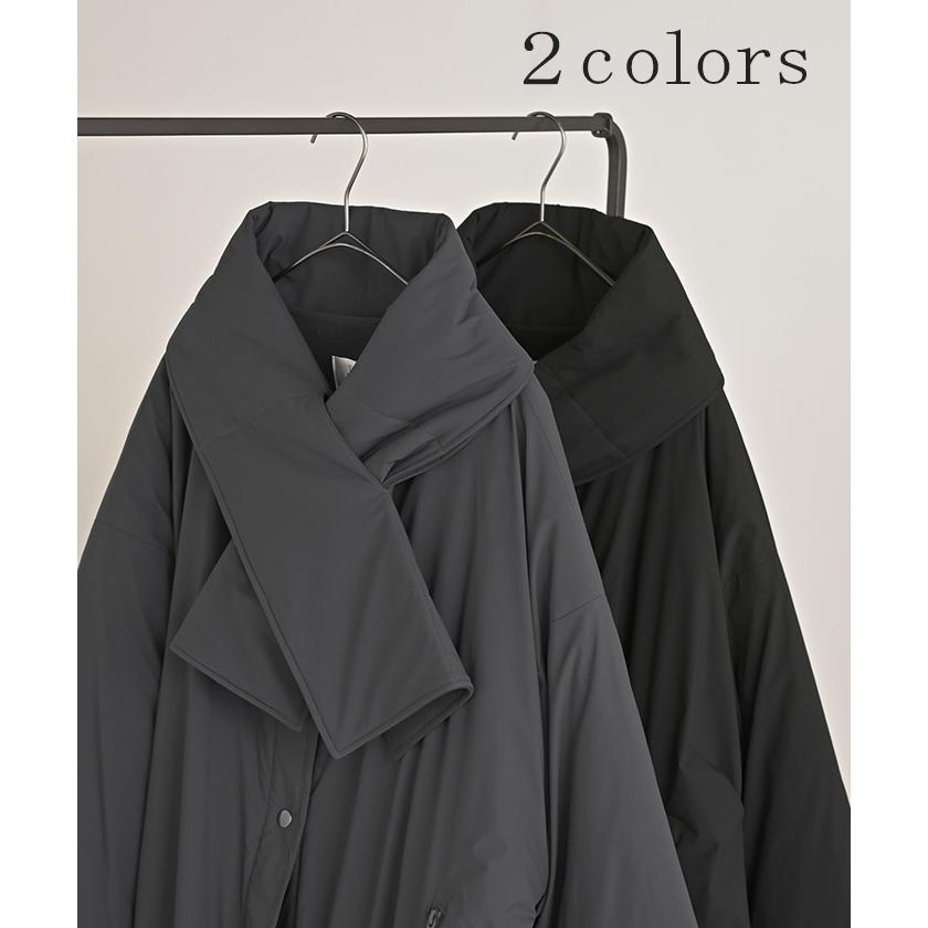 アウター コート ロング 中綿 撥水 マフラー レディース ロングコート ジャケット フリース あったか 吸湿 発熱 オーバー YKK ノーカラー ドロップショルダー | HUG.U | 11