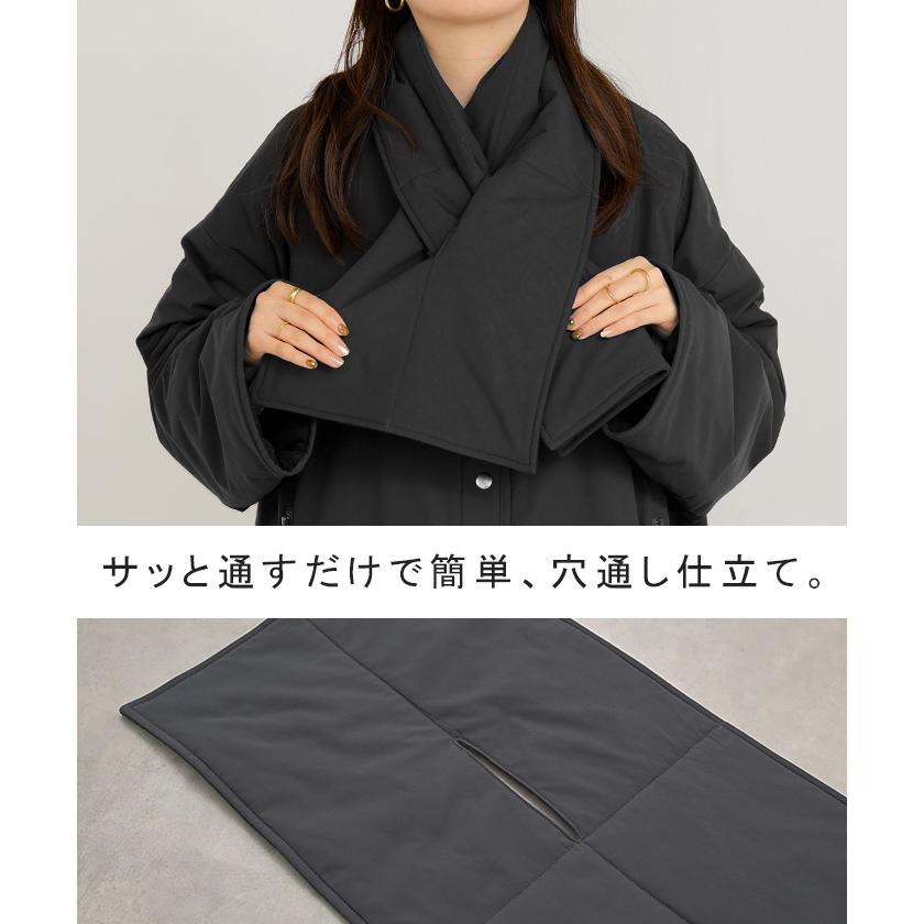 アウター コート ロング 中綿 撥水 マフラー レディース ロングコート ジャケット フリース あったか 吸湿 発熱 オーバー YKK ノーカラー ドロップショルダー | HUG.U | 15