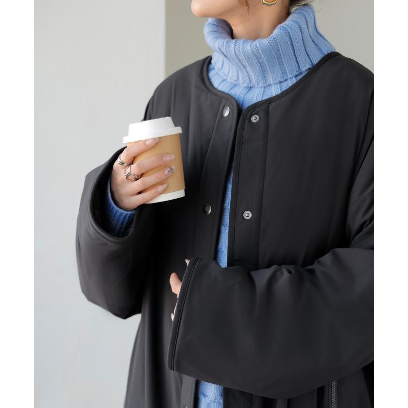 アウター コート ロング 中綿 撥水 マフラー レディース ロングコート ジャケット フリース あったか 吸湿 発熱 オーバー YKK ノーカラー ドロップショルダー | HUG.U | 18