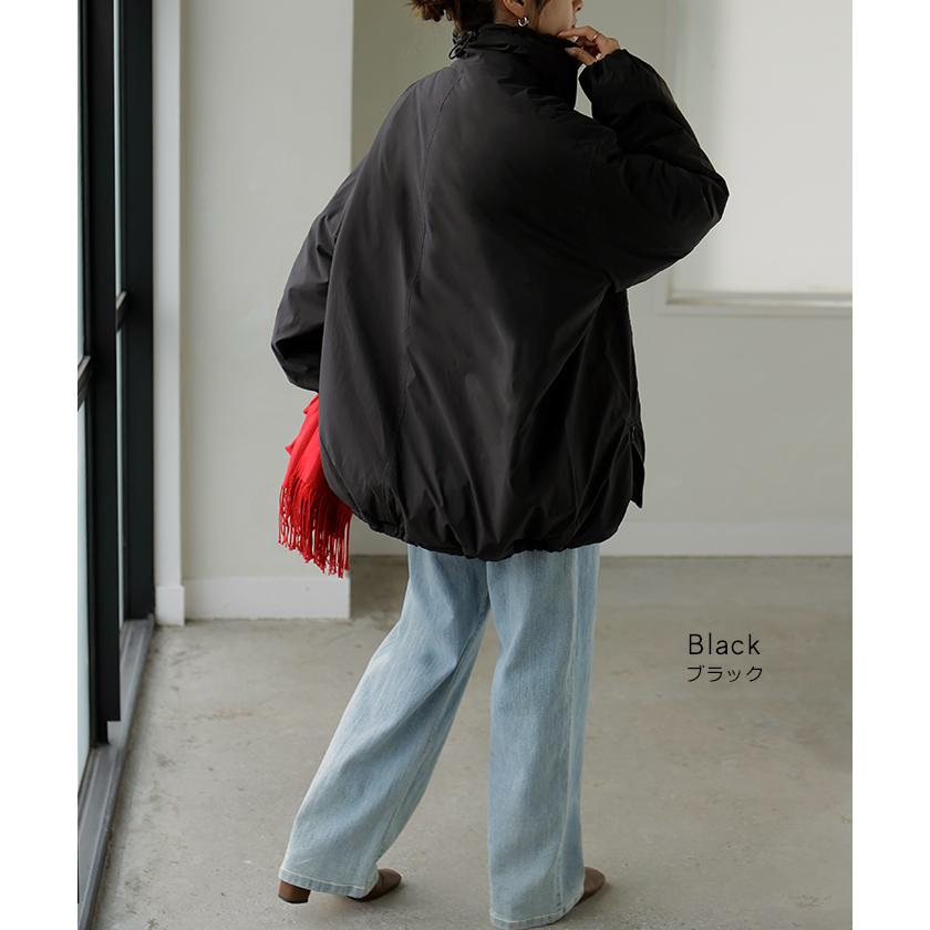 アウター 撥水 中綿 ボリュームスリーブ ジャケット レディース ロング キルティング 軽量 あったか 無地 長袖 羽織 ハイネック チュニック オーバーサイズ | HUG.U | 12