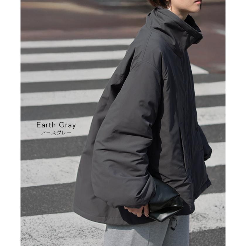 アウター 撥水 中綿 ボリュームスリーブ ジャケット レディース ロング キルティング 軽量 あったか 無地 長袖 羽織 ハイネック チュニック オーバーサイズ | HUG.U | 16