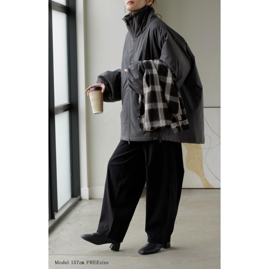 アウター 撥水 中綿 ボリュームスリーブ ジャケット レディース ロング キルティング 軽量 あったか 無地 長袖 羽織 ハイネック チュニック オーバーサイズ | HUG.U | 19