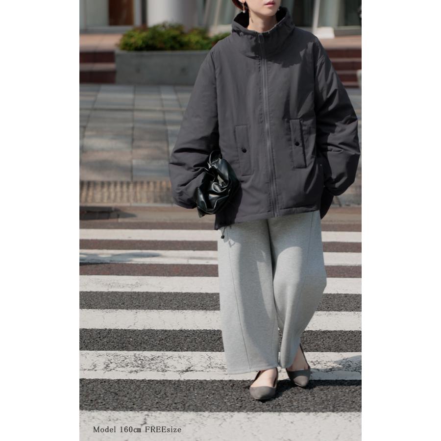 アウター 撥水 中綿 ボリュームスリーブ ジャケット レディース ロング キルティング 軽量 あったか 無地 長袖 羽織 ハイネック チュニック オーバーサイズ | HUG.U | 09