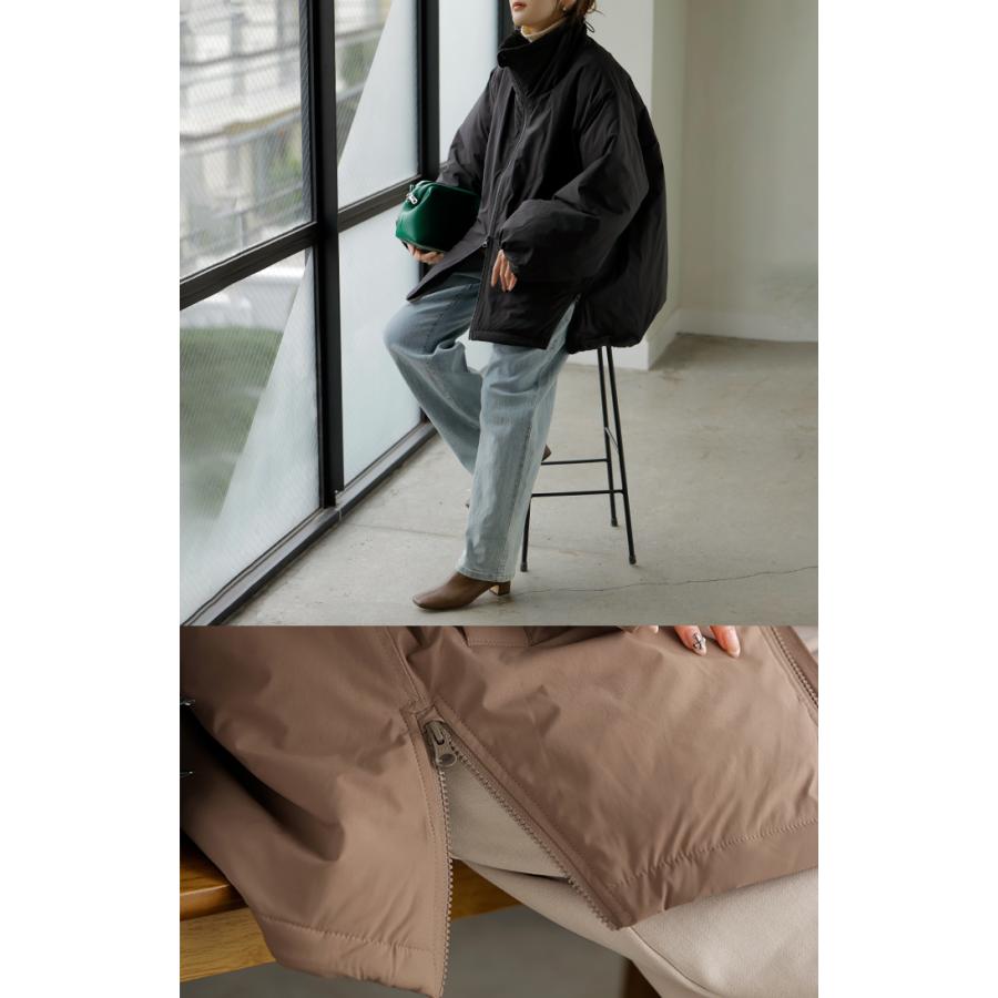 アウター 撥水 中綿 ボリュームスリーブ ジャケット レディース ロング キルティング 軽量 あったか 無地 長袖 羽織 ハイネック チュニック オーバーサイズ | HUG.U | 10