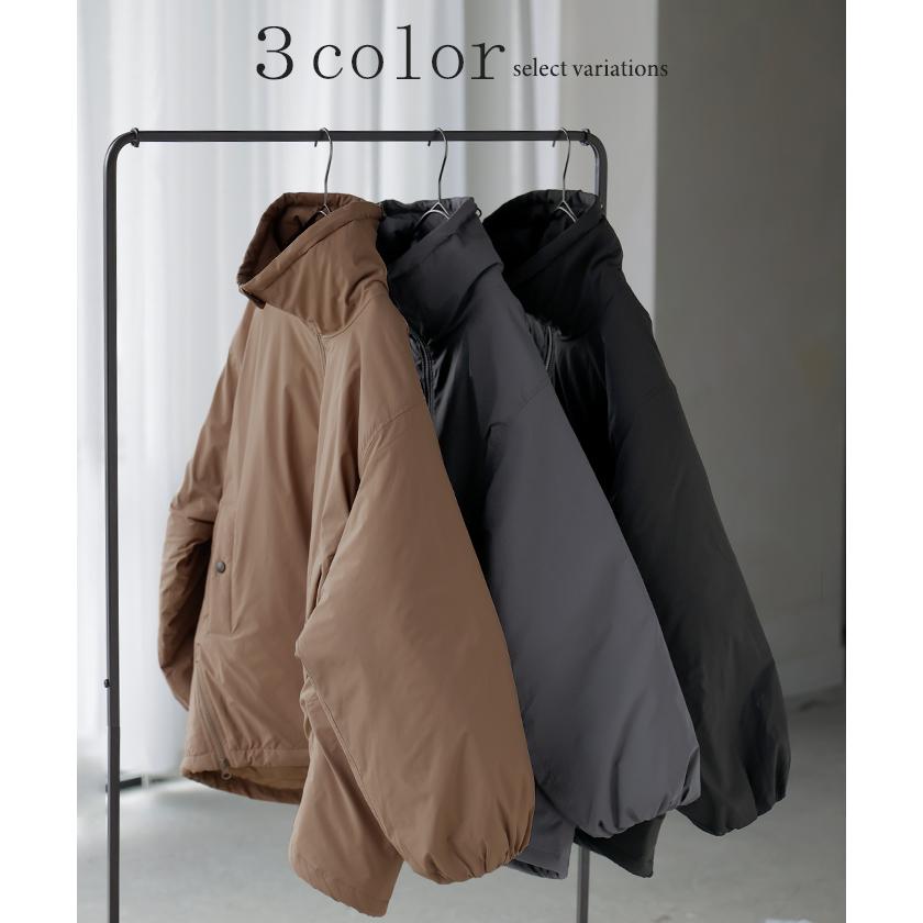 アウター 撥水 中綿 ボリュームスリーブ ジャケット レディース ロング キルティング 軽量 あったか 無地 長袖 羽織 ハイネック チュニック オーバーサイズ | HUG.U | 11