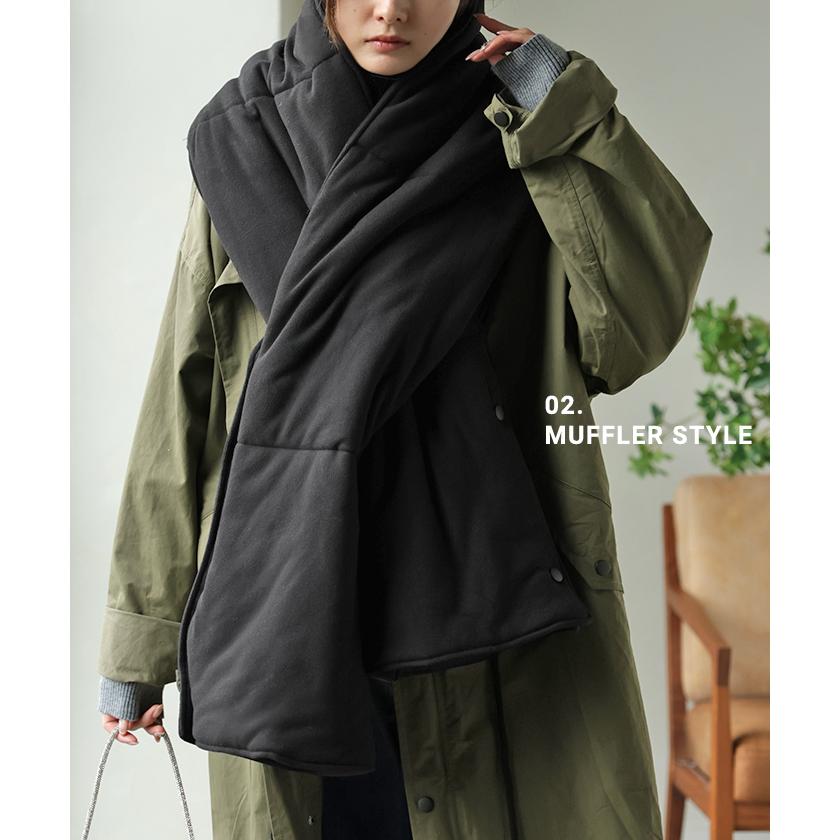 ベスト 着るマフラー ボレロ レディース ロング 3WAY アウター ジャケット ショール リバーシブル フリース 中綿 大判 ブランケット 前開き 羽織 | HUG.U | 11