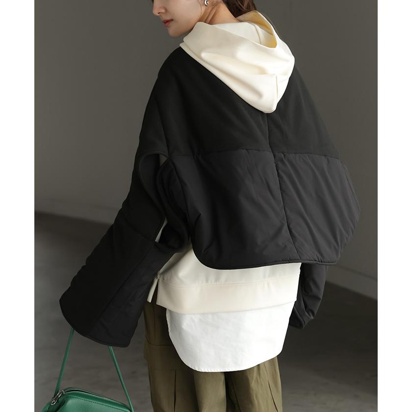 ベスト 着るマフラー ボレロ レディース ロング 3WAY アウター ジャケット ショール リバーシブル フリース 中綿 大判 ブランケット 前開き 羽織 | HUG.U | 15