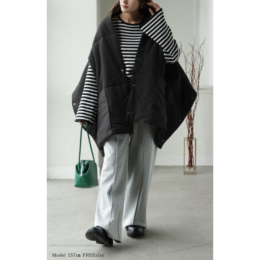 ベスト 着るマフラー ボレロ レディース ロング 3WAY アウター ジャケット ショール リバーシブル フリース 中綿 大判 ブランケット 前開き 羽織 | HUG.U | 17