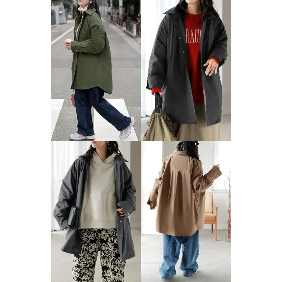 アウター ジャケット 中綿 撥水 レディース トップス シャツジャケット コート ブルゾン オーバー ミリタリー あったか あったかアウター 軽量 羽織 保温 | HUG.U | 20
