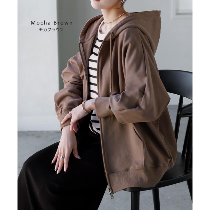 パーカー ドルマン ダブルジップ レディース トップス アウター ロング フード フーディー ドルマンスリーブ リブ レイヤード ライトアウター ロングパーカー | HUG.U | 16