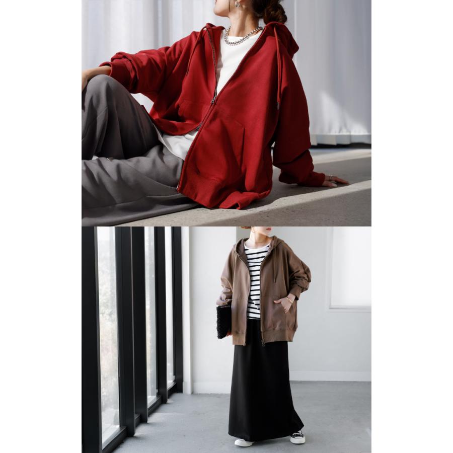 パーカー ドルマン ダブルジップ レディース トップス アウター ロング フード フーディー ドルマンスリーブ リブ レイヤード ライトアウター ロングパーカー | HUG.U | 24