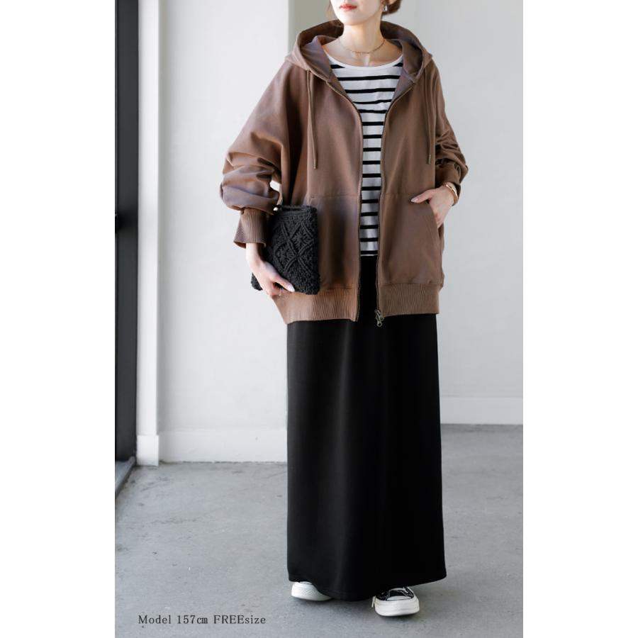 パーカー ドルマン ダブルジップ レディース トップス アウター ロング フード フーディー ドルマンスリーブ リブ レイヤード ライトアウター ロングパーカー | HUG.U | 10