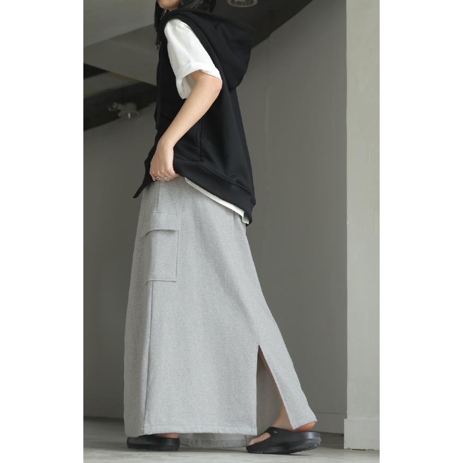 スカート スウェット ロング カーゴ Aライン レディース ロングスカート ウエストゴム ボトムス | HUG.U | 19
