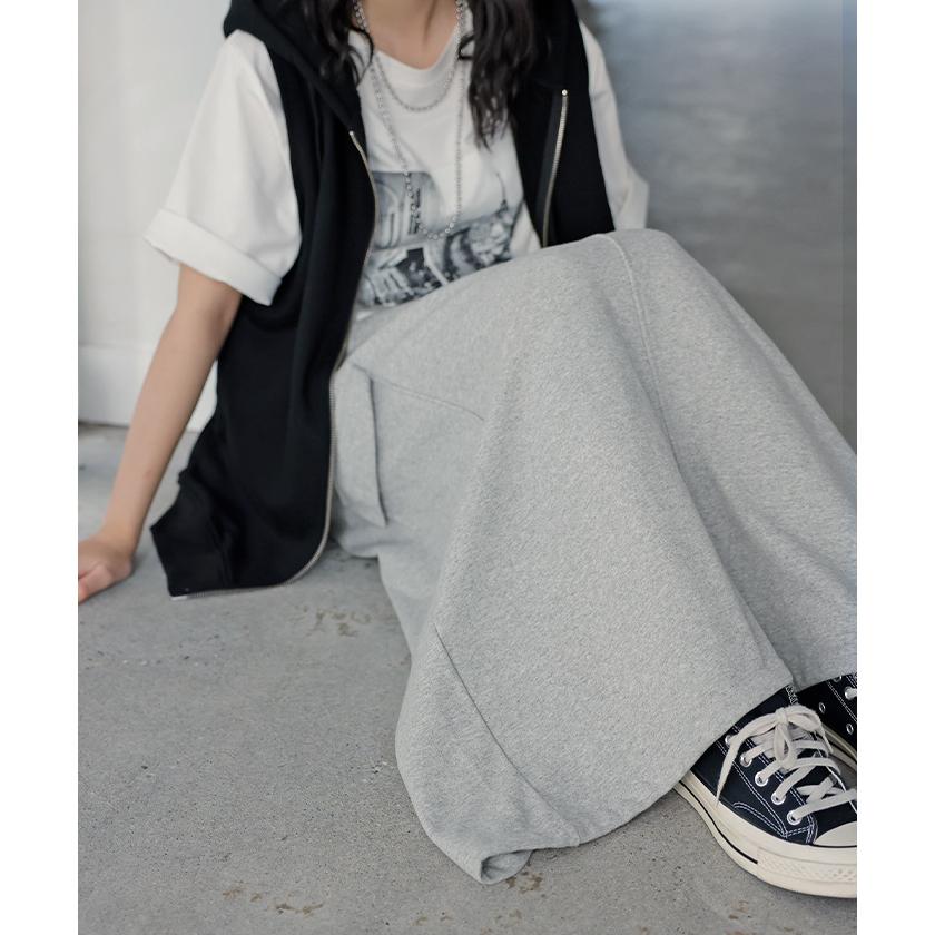 スカート スウェット ロング カーゴ Aライン レディース ロングスカート ウエストゴム ボトムス | HUG.U | 24