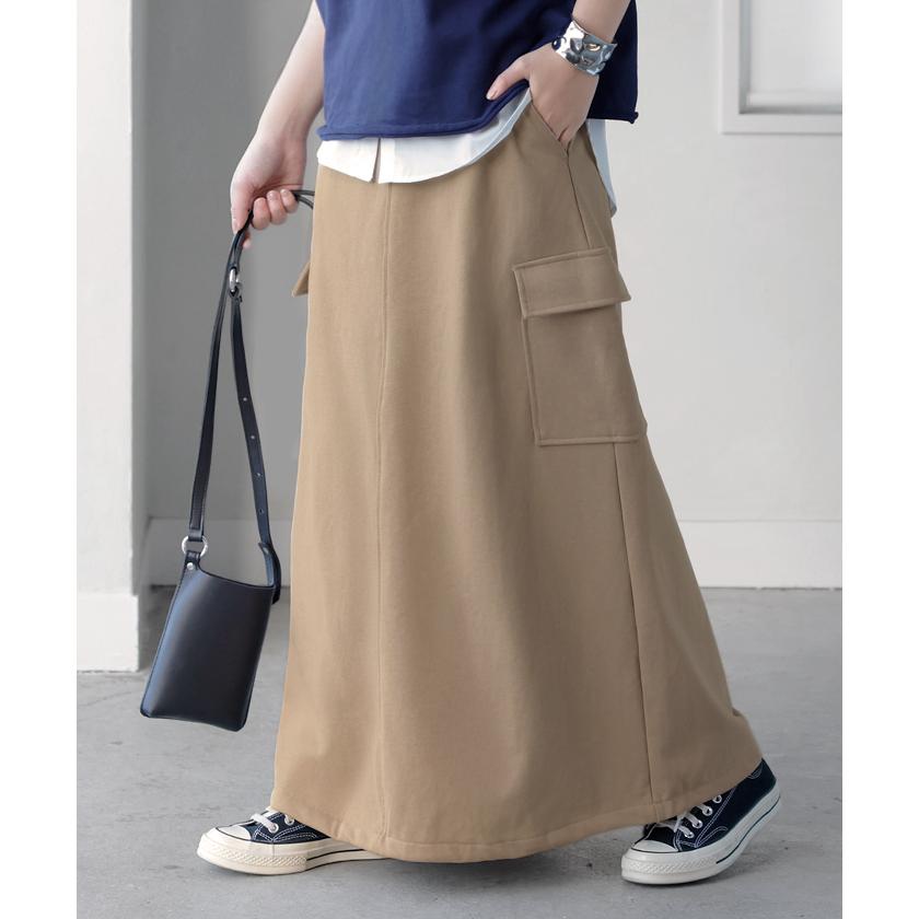 スカート スウェット ロング カーゴ Aライン レディース ロングスカート ウエストゴム ボトムス | HUG.U | 09