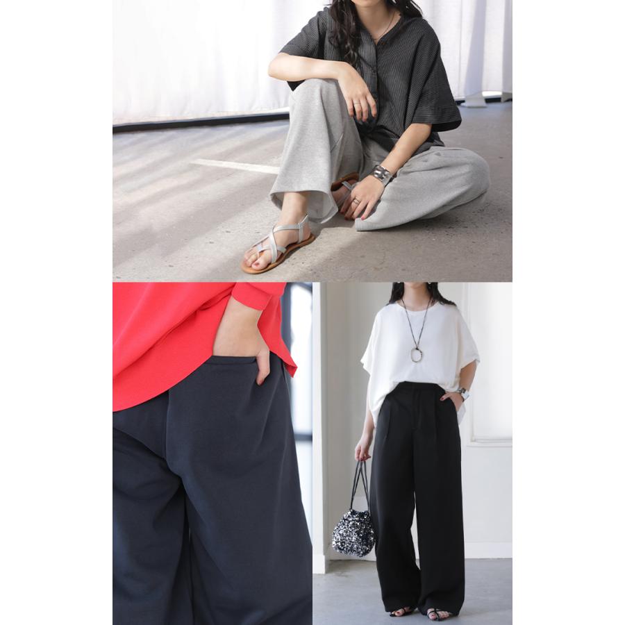 パンツ ロング ワイド スウェット " 選べる 2丈 " スラックス レディース タック ワイドパンツ ロングパンツ ボトムス ずぼん ウエストゴム ハイウエスト | HUG.U | 22
