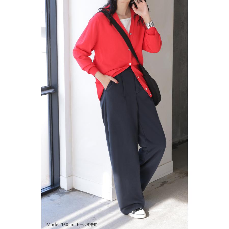 パンツ ロング ワイド スウェット " 選べる 2丈 " スラックス レディース タック ワイドパンツ ロングパンツ ボトムス ずぼん ウエストゴム ハイウエスト | HUG.U | 23