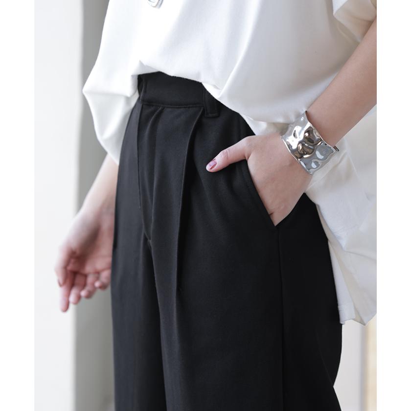 パンツ ロング ワイド スウェット " 選べる 2丈 " スラックス レディース タック ワイドパンツ ロングパンツ ボトムス ずぼん ウエストゴム ハイウエスト | HUG.U | 06