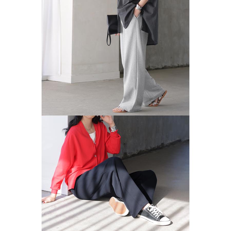 パンツ ロング ワイド スウェット " 選べる 2丈 " スラックス レディース タック ワイドパンツ ロングパンツ ボトムス ずぼん ウエストゴム ハイウエスト | HUG.U | 09