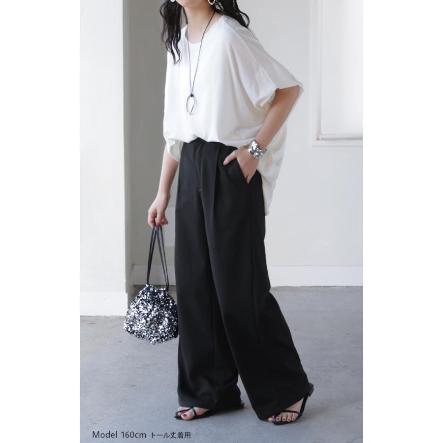 パンツ ロング ワイド スウェット " 選べる 2丈 " スラックス レディース タック ワイドパンツ ロングパンツ ボトムス ずぼん ウエストゴム ハイウエスト | HUG.U | 11