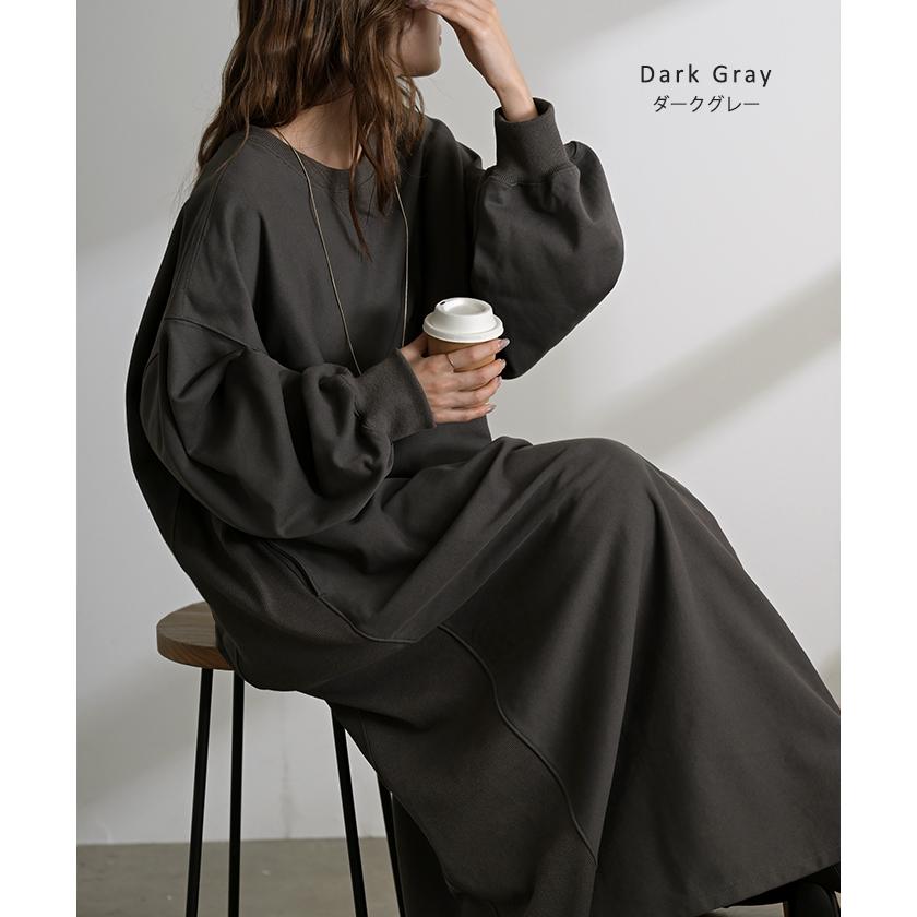 ワンピース スウェット お手入れ簡単 ロング 選べる 2丈 ワンピ レディース ロングワンピース スエット トレーナー Aライン マキシワンピース | HUG.U | 17