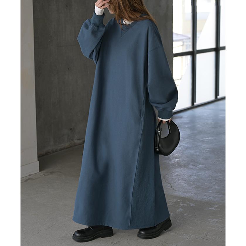 ワンピース スウェット お手入れ簡単 ロング 選べる 2丈 ワンピ レディース ロングワンピース スエット トレーナー Aライン マキシワンピース | HUG.U | 08