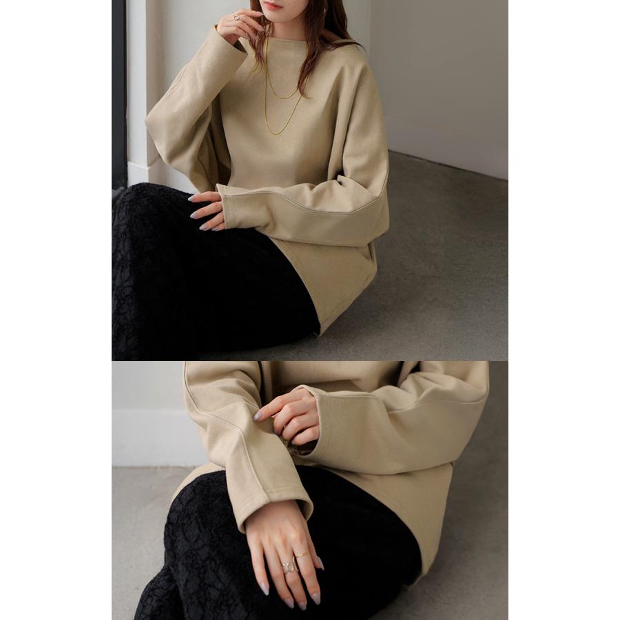 カットソー ロンT 裏 パイル ボートネック レディース トップス 長袖 Tシャツ ロング ティーシャツ ビッグ プラスサイズ ウラケ 裏毛 長い ドルマン | HUG.U | 22