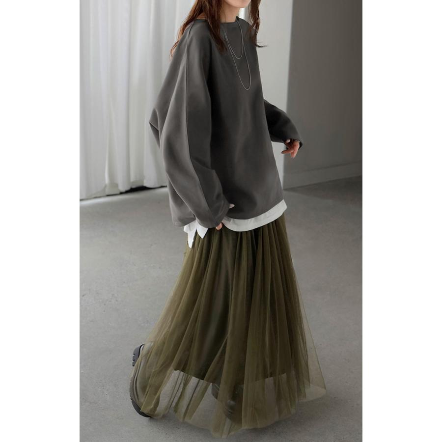 カットソー ロンT 裏 パイル ボートネック レディース トップス 長袖 Tシャツ ロング ティーシャツ ビッグ プラスサイズ ウラケ 裏毛 長い ドルマン | HUG.U | 24