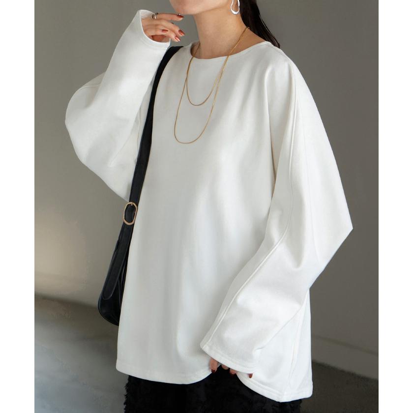 カットソー ロンT 裏 パイル ボートネック レディース トップス 長袖 Tシャツ ロング ティーシャツ ビッグ プラスサイズ ウラケ 裏毛 長い ドルマン | HUG.U | 13