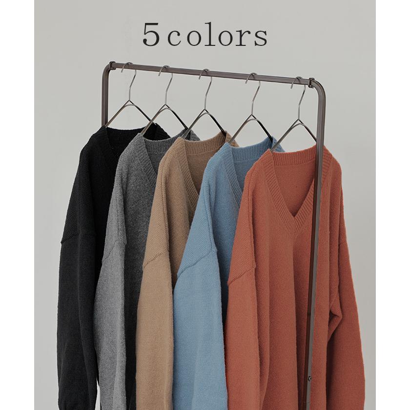 ニット Vネック トップス レディース ぽわん袖 パフスリーブ リブニット ライトニット セーター ロング | HUG.U | 13