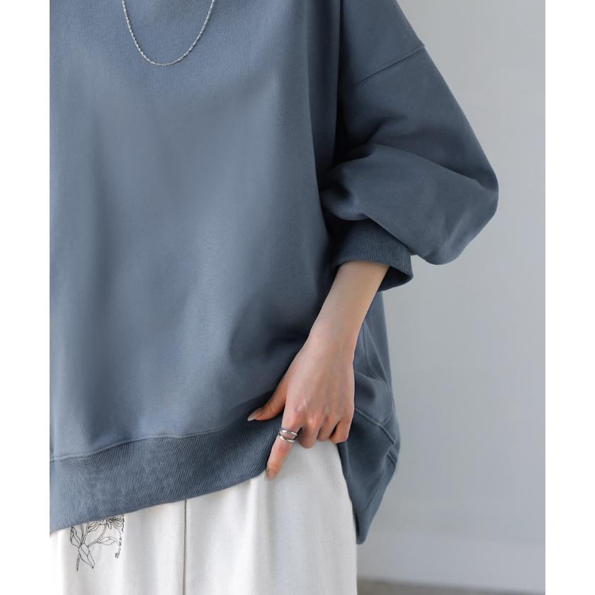 スウェット ロング ボリュームスリーブ トップス レディース プルオーバー トレーナー オーバー 無地 長袖 長い クルーネック Uネック リブ | HUG.U | 22