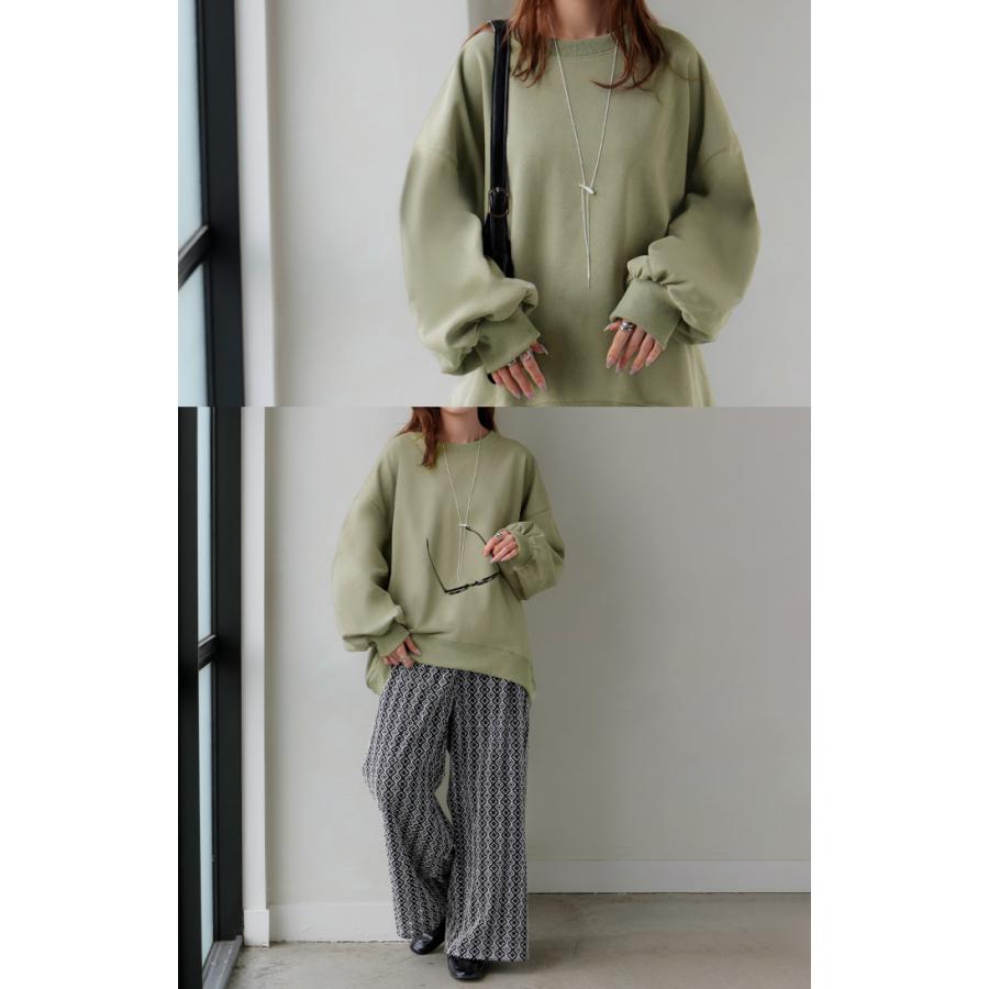 スウェット ロング ボリュームスリーブ トップス レディース プルオーバー トレーナー オーバー 無地 長袖 長い クルーネック Uネック リブ | HUG.U | 25