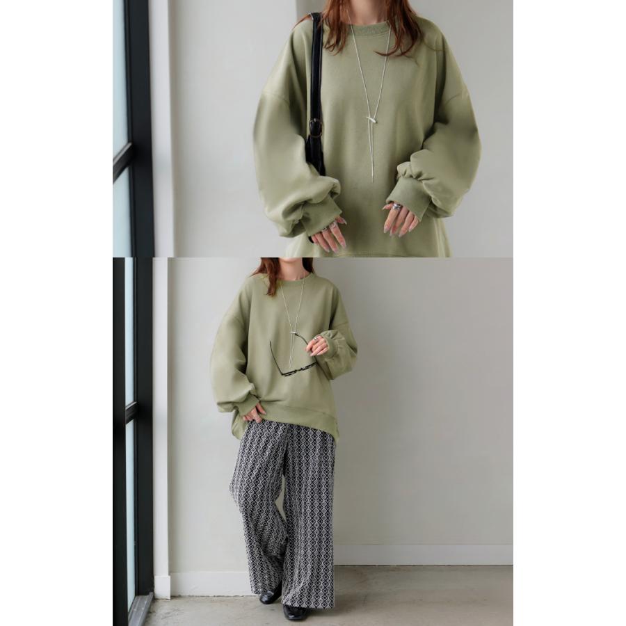 スウェット ロング ボリュームスリーブ トップス レディース プルオーバー トレーナー オーバー 無地 長袖 長い クルーネック Uネック リブ | HUG.U | 28